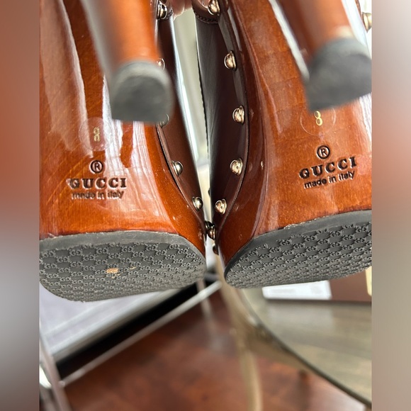 Authentic GUCCI Scar Pelle S Gomma Brown Slingbacks size 8 in original box - Picture 4 of 14